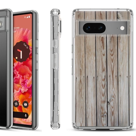 Shockproof Phone Case for Google Pixel 8a 5G, Hybrid Case Cover, by OneToughShield - Wood Print