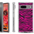 thumbnail image 1 of Shockproof Phone Case for Google Pixel 8a 5G, Hybrid Case Cover, by OneToughShield - Zebra Pink, 1 of 4