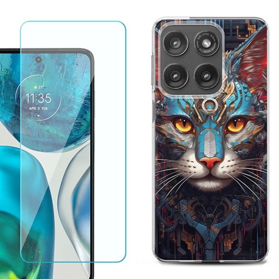Shockproof Phone Case for Motorola Moto Edge 2026, by OneToughShield - Cyberpunk Cat