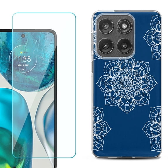 Shockproof Phone Case for Motorola Moto Edge 2026, by OneToughShield - Mandala / Blue