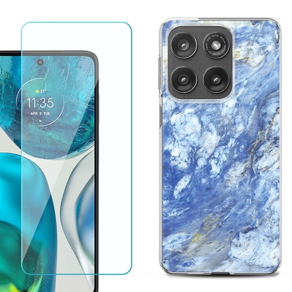 Shockproof Phone Case for Motorola Moto Edge 2026, by OneToughShield - Marble / Gem Blue