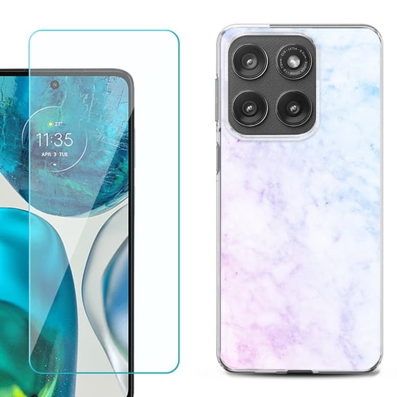 Shockproof Phone Case for Motorola Moto Edge 2026, by OneToughShield - Marble Pink/Blue