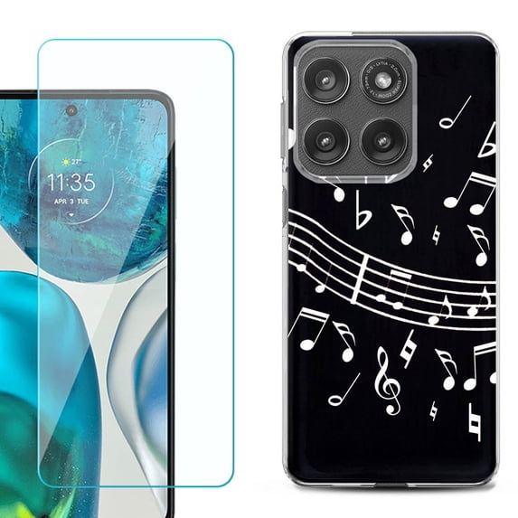 Shockproof Phone Case for Motorola Moto Edge 2026, by OneToughShield - Music Notes / Black
