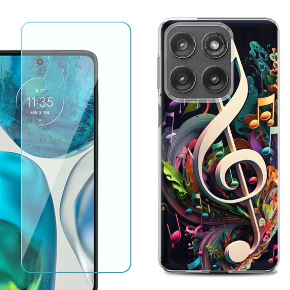 Shockproof Phone Case for Motorola Moto Edge 2026, by OneToughShield - Music Notes Colorful