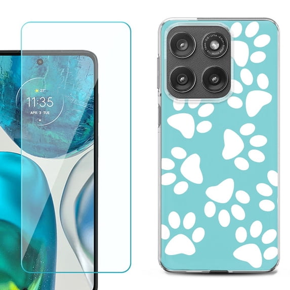 Shockproof Phone Case for Motorola Moto Edge 2026, by OneToughShield - Pet Paw / Teal