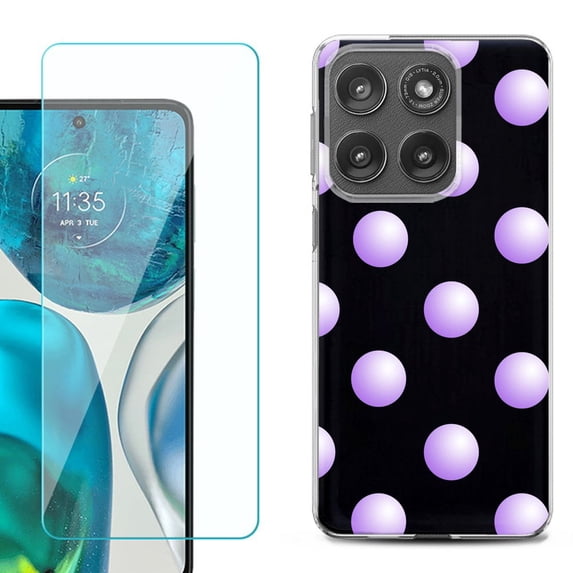 Shockproof Phone Case for Motorola Moto Edge 2026, by OneToughShield - Polka Dot / Purple