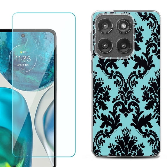 Shockproof Phone Case for Motorola Moto Edge 2026, by OneToughShield - Victorian Blue/Black
