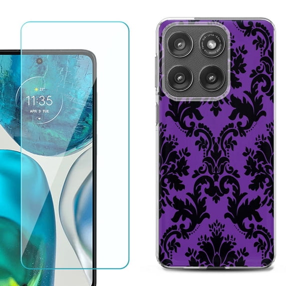 Shockproof Phone Case for Motorola Moto Edge 2026, by OneToughShield - Victorian Purple/Black