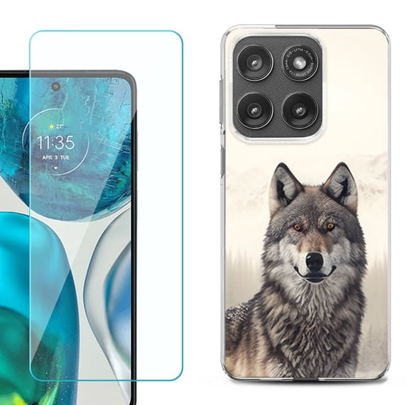 Shockproof Phone Case for Motorola Moto Edge 2026, by OneToughShield - Wolf Snow