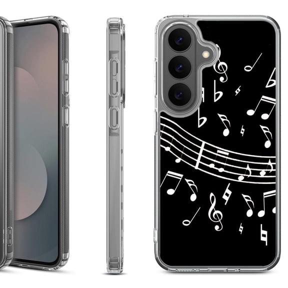 Shockproof Phone Case for Samsung Galaxy A37 5G, by OneToughShield - Music Notes / Black