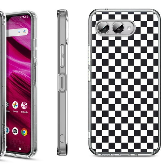 Shockproof Phone Case for T-Mobile Revvl 8, by OneToughShield - Checker B/W