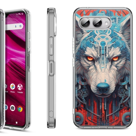 Shockproof Phone Case for T-Mobile Revvl 8, by OneToughShield - Cyberpunk Wolf