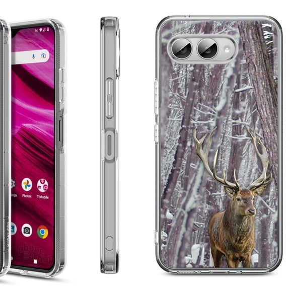 Shockproof Phone Case for T-Mobile Revvl 8, by OneToughShield - Deer/Snow/Camo
