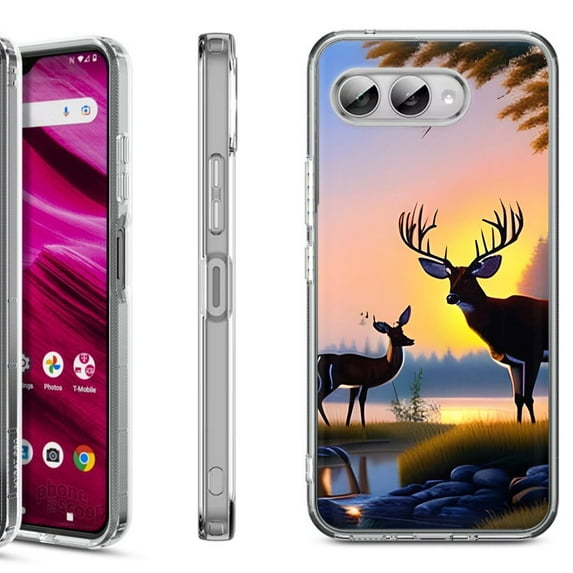 Shockproof Phone Case for T-Mobile Revvl 8, by OneToughShield - Deer Sunset