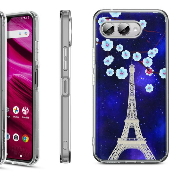 Shockproof Phone Case for T-Mobile Revvl 8, by OneToughShield - Eiffel Tower Stars