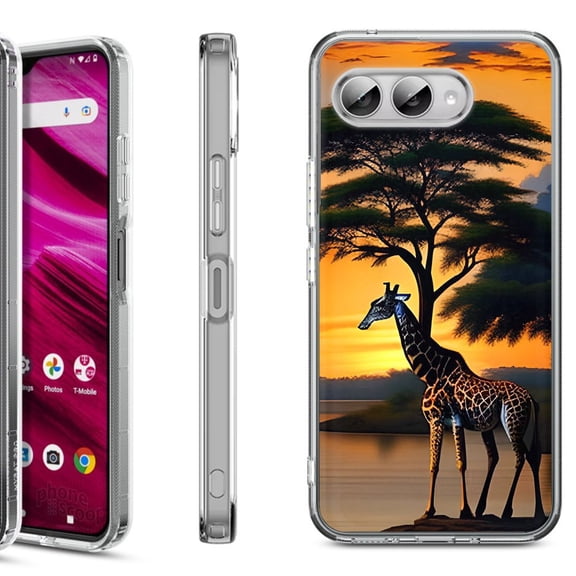 Shockproof Phone Case for T-Mobile Revvl 8, by OneToughShield - Giraffe Sunset