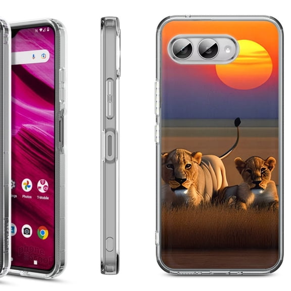 Shockproof Phone Case for T-Mobile Revvl 8, by OneToughShield - Lion Sunset