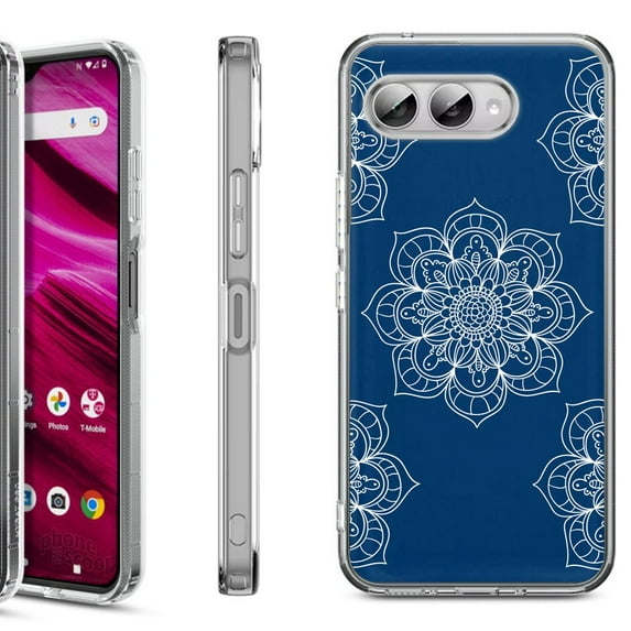 Shockproof Phone Case for T-Mobile Revvl 8, by OneToughShield - Mandala / Blue