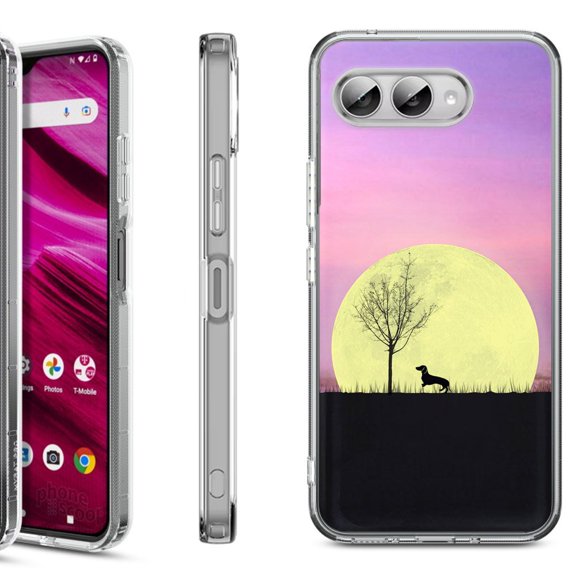 Shockproof Phone Case for T-Mobile Revvl 8, by OneToughShield - Moonlight Dachshund
