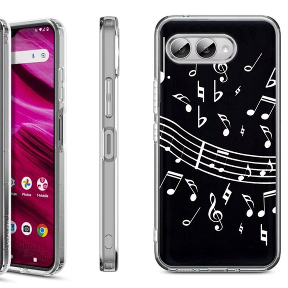 Shockproof Phone Case for T-Mobile Revvl 8, by OneToughShield - Music Notes / Black