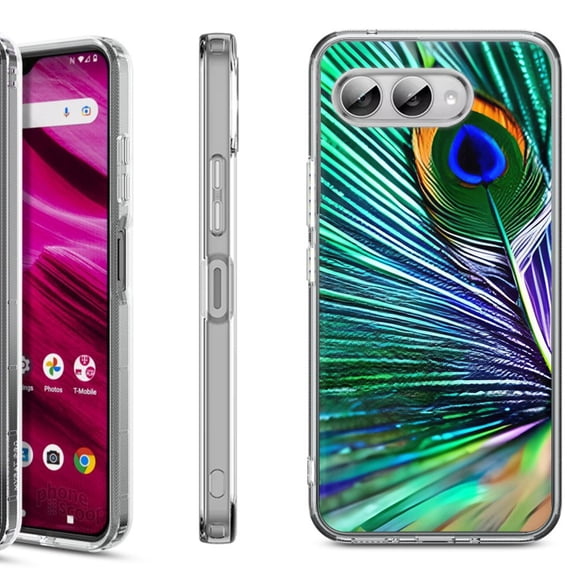Shockproof Phone Case for T-Mobile Revvl 8, by OneToughShield - Peacock Feather
