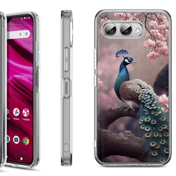 Shockproof Phone Case for T-Mobile Revvl 8, by OneToughShield - Peacock Flower