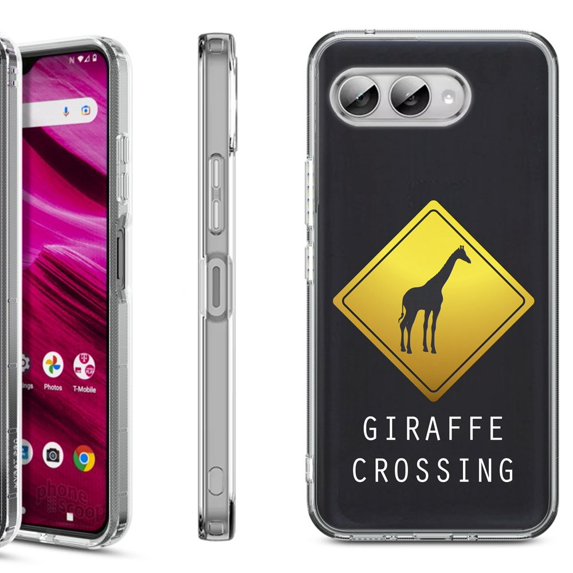 Shockproof Phone Case for T-Mobile Revvl 8, by OneToughShield - Road Sign Giraffe