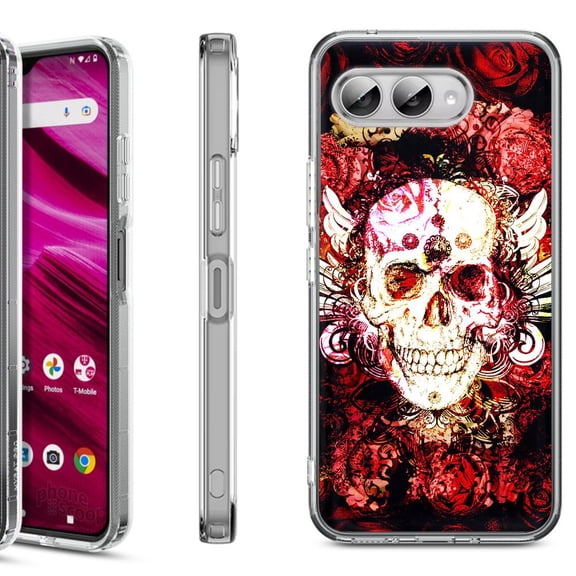 Shockproof Phone Case for T-Mobile Revvl 8, by OneToughShield - Rose Skull