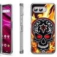 thumbnail image 1 of Shockproof Phone Case for T-Mobile Revvl 8, by OneToughShield - Skull Flames, 1 of 5