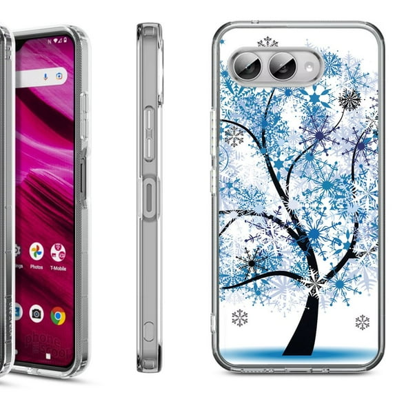 Shockproof Phone Case for T-Mobile Revvl 8, by OneToughShield - Snowflakes Tree