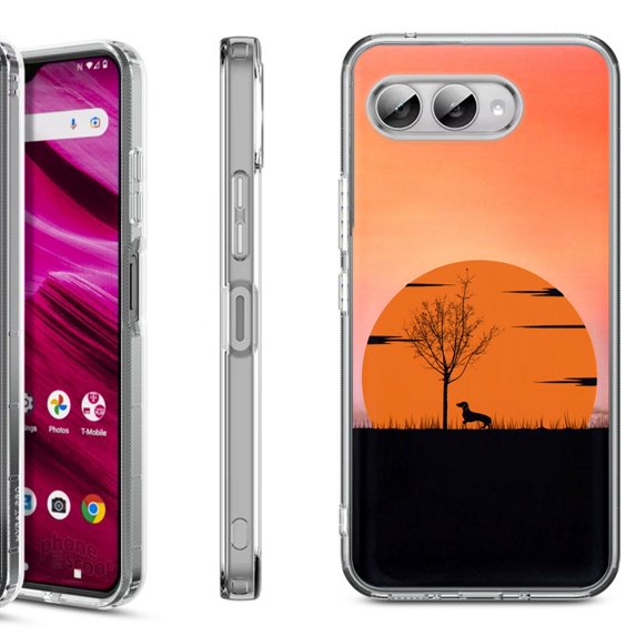 Shockproof Phone Case for T-Mobile Revvl 8, by OneToughShield - Sunset Dachshund