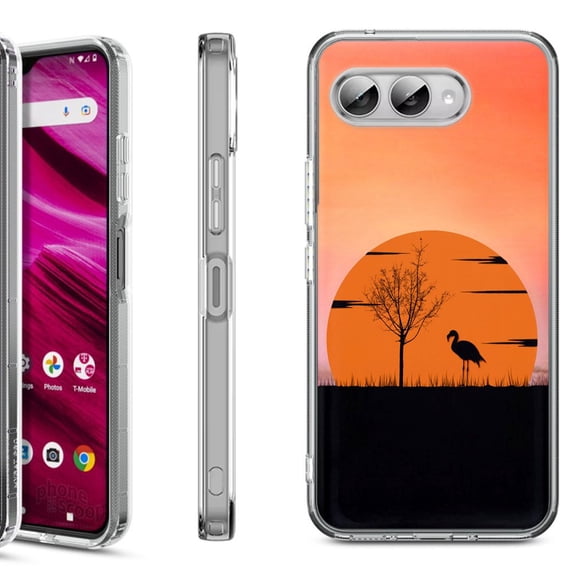 Shockproof Phone Case for T-Mobile Revvl 8, by OneToughShield - Sunset Flamingo