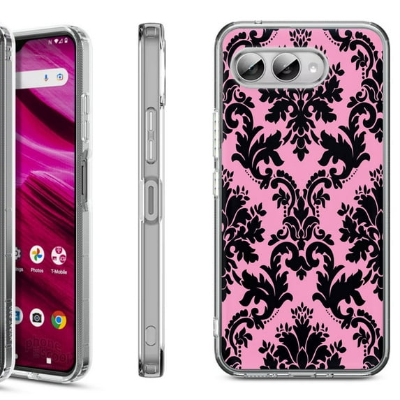 Shockproof Phone Case for T-Mobile Revvl 8, by OneToughShield - Victorian Pink/Black