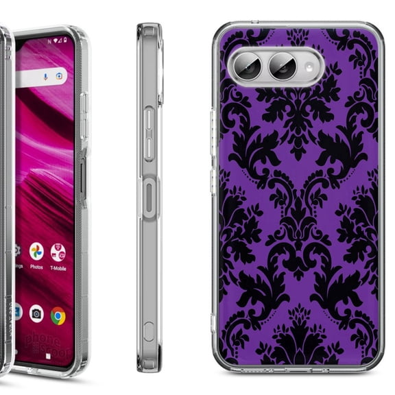 Shockproof Phone Case for T-Mobile Revvl 8, by OneToughShield - Victorian Purple/Black