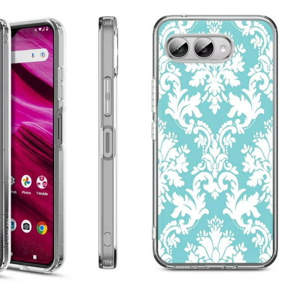 Shockproof Phone Case for T-Mobile Revvl 8, by OneToughShield - Victorian White/Teal