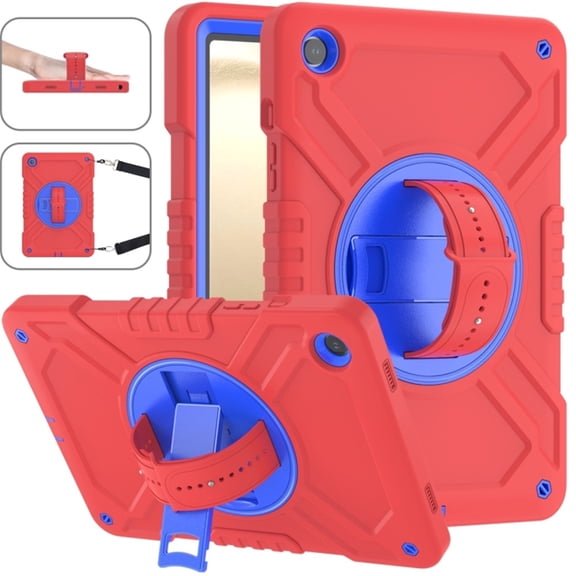 Shockproof Protective Case for Samsung Galaxy Tab A11+/ A11 Plus 11" 2026(SM-X230/X236), Rugged Heavy Duty Cover with 360° Rotating Kickstand, Adjustable Shoulder Strap,Red Blue