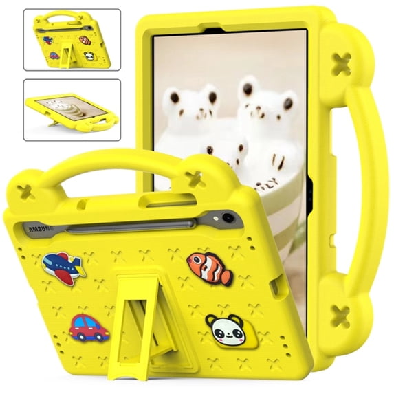 Shockproof Protective Case For Samsung Galaxy Tab S9 FE 11-inch 2023 X510N Cute Cartoon Pattern Handheld Stand EVA+PC Children's Anti Fall Cover Tablet Case Adjustable Shoulder Strap,Yellow