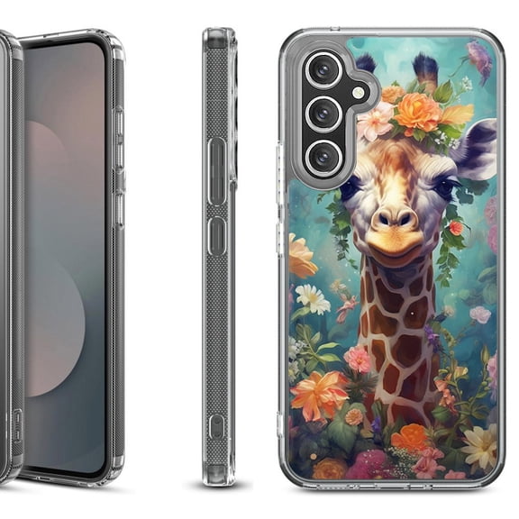 Shockproof Protective Phone Case Cover for Samsung Galaxy A17 5G, by OneToughShield - Giraffe Flower