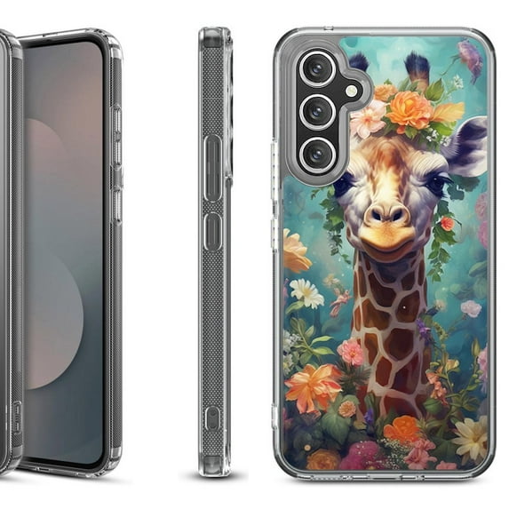 Shockproof Protective Phone Case Cover for Samsung Galaxy A17 5G, by OneToughShield - Giraffe Flower