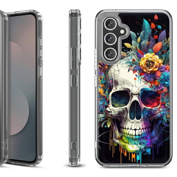 Shockproof Protective Phone Case Cover for Samsung Galaxy A17 5G, by OneToughShield - Skull Flower