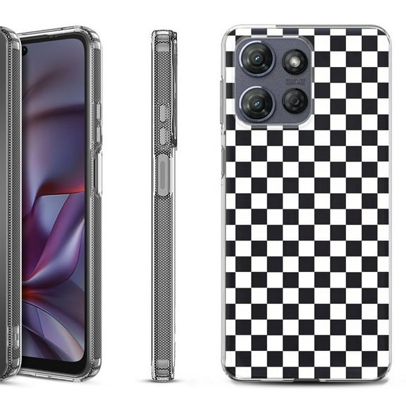 Shockproof Protective Phone Case for Motorola Moto G 5G 2025, by OneToughShield - Checker B/W