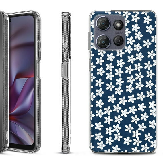 Shockproof Protective Phone Case for Motorola Moto G 5G 2025, by OneToughShield - Flower/Blue