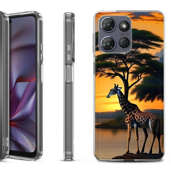 Shockproof Protective Phone Case for Motorola Moto G 5G 2025, by OneToughShield - Giraffe Sunset