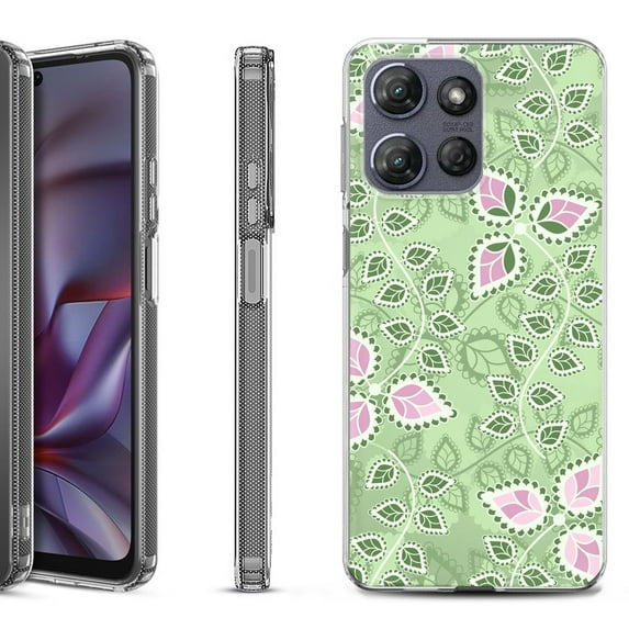 Shockproof Protective Phone Case for Motorola Moto G 5G 2025, by OneToughShield - Leaf Pink Green