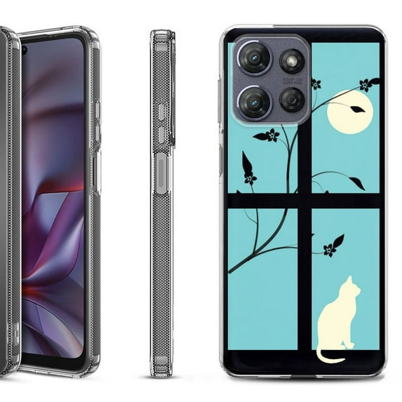 Shockproof Protective Phone Case for Motorola Moto G 5G 2025, by OneToughShield - Moon/Cat