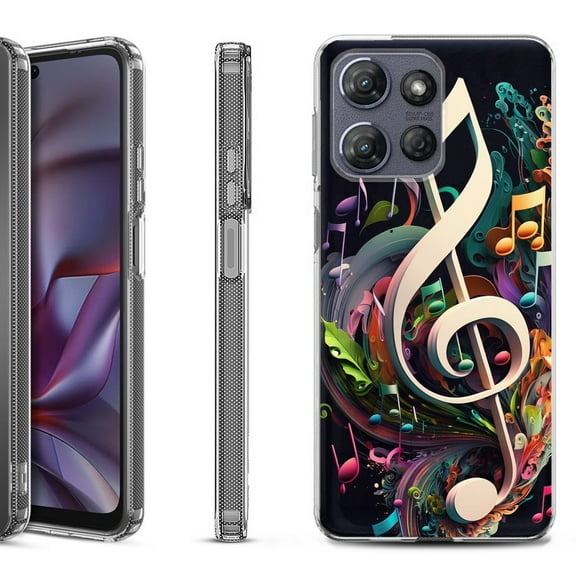 Shockproof Protective Phone Case for Motorola Moto G 5G 2025, by OneToughShield - Music Notes Colorful
