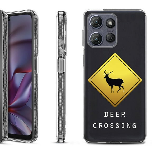 Shockproof Protective Phone Case for Motorola Moto G 5G 2025, by OneToughShield - Road Sign Deer