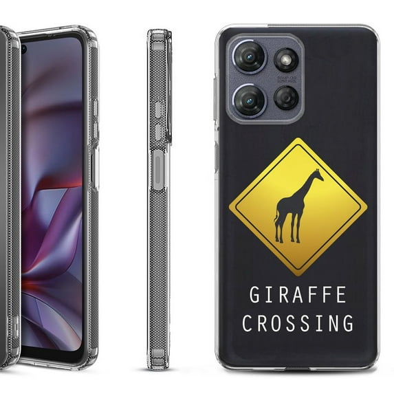 Shockproof Protective Phone Case for Motorola Moto G 5G 2025, by OneToughShield - Road Sign Giraffe