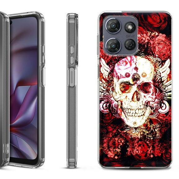 Shockproof Protective Phone Case for Motorola Moto G 5G 2025, by OneToughShield - Rose Skull