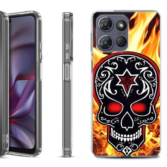 Shockproof Protective Phone Case for Motorola Moto G 5G 2025, by OneToughShield - Skull Flames